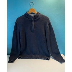L.L.Bean Mens M Pullover Sweater Navy Mock Neck Ribbed LS 1/4 Zip Cotton 287736